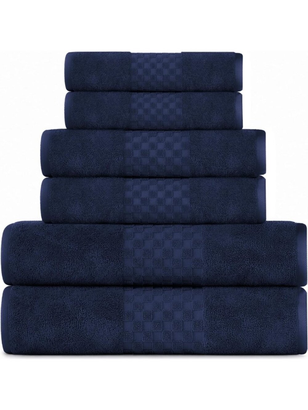 Luxurious 100% Cotton Bath Towel Set of 6, Soft & Absorbent, Navy Blue